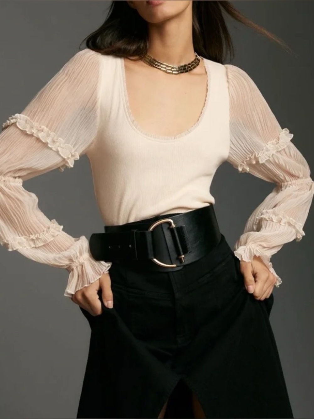 Anthropologie Long Sleeve Victorian Ruffled Top Size M